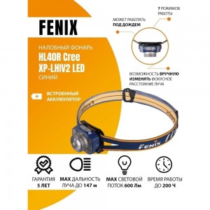 Светодиодный налобный фонарь Fenix Cree XP-LHIV2 LED серый, 300 лм HL40RGY