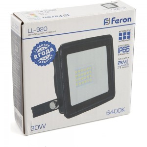 Светодиодный прожектор 2835 SMD 30W 6400K IP65 AC220V/50Hz, черный с матовым стеклом Feron LL-920 32101