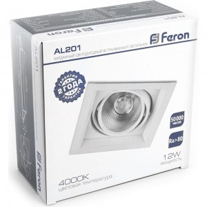 Карданный светодиодный светильник FERON 1x12W 1080 Lm, 4000К, 35 градусов, белый, AL201 29773
