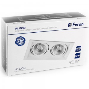 Карданный светодиодный светильник FERON 2x12W 2160 Lm, 4000К, 35 градусов, белый, AL202 29774