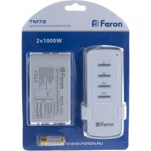 Дистанционный 2-х канальный выключатель с пультом управления (230V, 1000W, 30м, белый) FERON TM72 23262