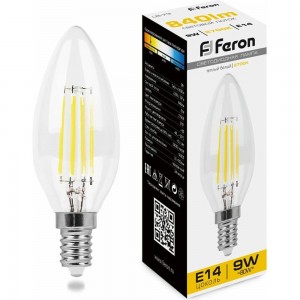 Светодиодная лампа FERON 9W 230V E14 2700K прозрачная, LB-73 25956