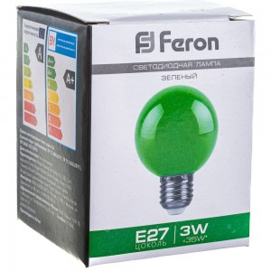 Светодиодная лампа FERON 3W 230V E27 зеленый, LB-371 25907