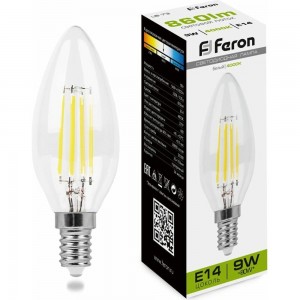 Светодиодная лампа FERON 9W 230V E14 4000K прозрачная, LB-73 25958