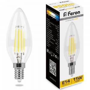 Светодиодная лампа FERON 11W 230V E14 2700K прозрачная, LB-713 38006