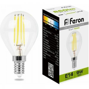 Светодиодная лампа FERON 9W 230V E14 4000K прозрачная, LB-509 38002