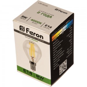 Светодиодная лампа FERON 9W 230V E14 4000K прозрачная, LB-509 38002