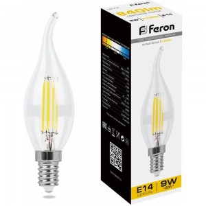 Светодиодная лампа FERON 9W 230V E14 2700K прозрачная, LB-74 25960