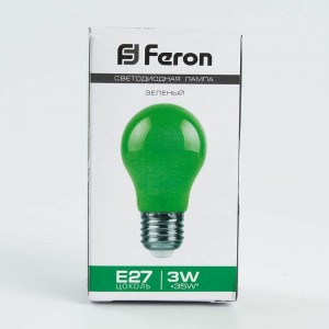 Светодиодная лампа FERON 3W 230V E27 зеленый, LB-375 25922