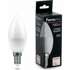 Светодиодная лампа FERON PRO LB-1309 Свеча E14 9W 2700K OSRAM LED 38059