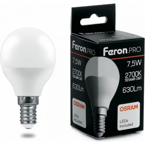 Светодиодная лампа FERON PRO LB-1407 Шарик E14 7.5W 2700K OSRAM LED 38071