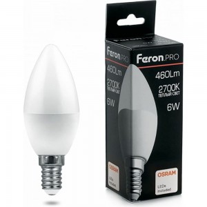 Светодиодная лампа FERON PRO LB-1306 Свеча E14 6W 2700K OSRAM LED 38044