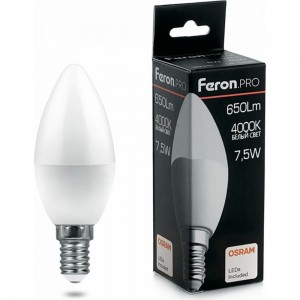 Светодиодная лампа FERON PRO LB-1307 Свеча E14 7.5W 4000K OSRAM LED 38054