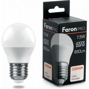 Светодиодная лампа FERON PRO LB-1407 Шарик E27 7.5W 4000K OSRAM LED 38075