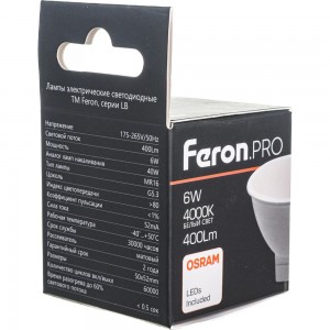 Светодиодная лампа FERON PRO LB-1606 MR16 G5.3 6W 4000K OSRAM LED 38084