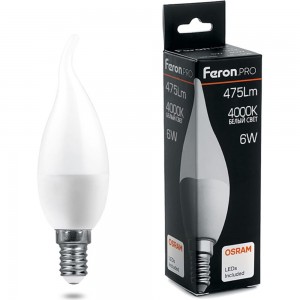 Светодиодная лампа FERON PRO LB-1306 Свеча E14 6W 4000K OSRAM LED 38048