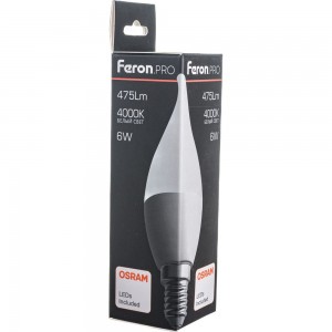 Светодиодная лампа FERON PRO LB-1306 Свеча E14 6W 4000K OSRAM LED 38048