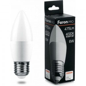 Светодиодная лампа FERON PRO LB-1306 Свеча E27 6W 4000K OSRAM LED 38051