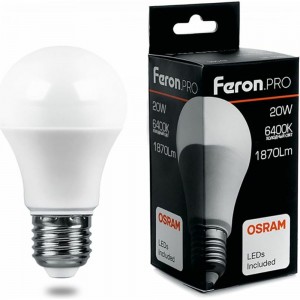 Светодиодная лампа FERON PRO LB-1020 Шар E27 20W 6400K OSRAM LED 38043