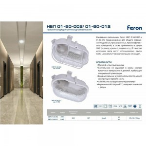 Накладной светильник FERON НБП 01-60-012 IP54, 220V, 60Вт, Е27 41405