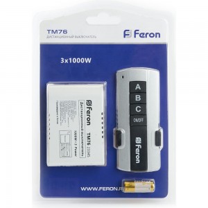Дистанционный выключатель FERON TM76 230V 1000W 3-х канальный 30м с пультом управления, черное серебро 23345