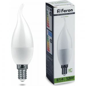 Светодиодная лампа FERON LB-970, 13W, 230V E14 4000K свеча на ветру 38113