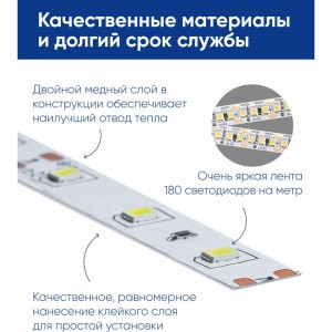 Светодиодная лента FERON LS616 180SMD 2835 /м 17Вт/м 12V 5000х10х1.22мм 4000К, IP20 41530