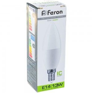 Светодиодная лампа FERON LB-970, 13W, 230V E14 4000K свеча 38108