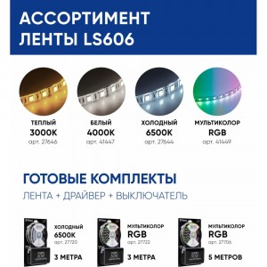 Светодиодная лента FERON LS606/ 60SMD 5050 /м 14.4Вт/м 12V 5000х10х2.32мм 4000К 41447