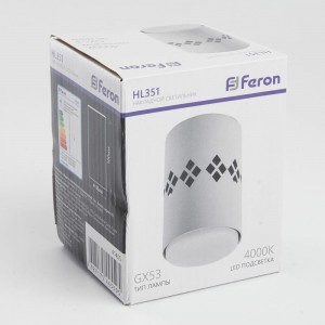 Светильник для натяжных потолков Feron HL351 12W, 230V, GX53 и подсветка 1W, 4000K, белый, 41455