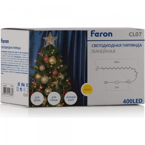 Линейная гирлянда FERON CL07, 400LED, желтый, статичная, 40м+3м, IP44, 24W, 41620