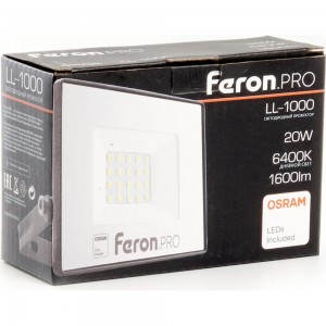 Светодиодный многоматричный прожектор FERON LL-1000, 20W, 6400К, 1600Lm, IP65, 20хOSRAM чёрный 41538