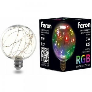 Светодиодная лампа FERON LB-382, G95, 3W 175-265V E27 RGB, 250Lm, угол рассеивания 220 41678