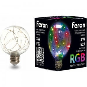 Светодиодная лампа FERON LB-381, G80, 3W 175-265V E27 RGB, 250Lm, угол рассеивания 220 41676