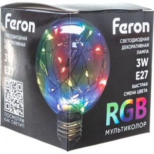 Светодиодная лампа FERON LB-381, G80, 3W 175-265V E27 RGB, 250Lm, угол рассеивания 220 41676