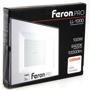 Светодиодный многоматричный прожектор FERON LL-1000, 100W 6400К 10000Lm, IP65, 90хOSRAM чёрный 41541