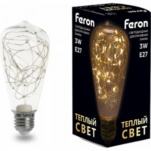 Светодиодная лампа FERON LB-380, ST64, 3W 175-265V E27 2700К, 250Lm, угол рассеивания 220 41674