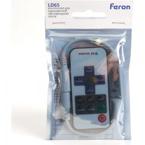 Контроллер для одноцветной светодиодной ленты мини FERON с П/У белый, 12-24V, LD65 48031