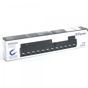 Светодиодный магнитный светильник FERON MGN300 трековый низковольтный 12W, 1080 Lm, 3000К, 30 градусов, черный 41934