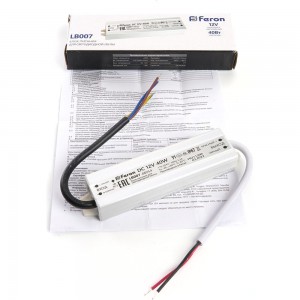 Электронный трансформатор для светодиодной ленты FERON 40W 12V IP67 (драйвер), LB007, 48054