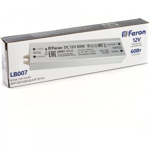 Электронный трансформатор для светодиодной ленты FERON 60W 12V IP67 (драйвер), LB007, 48056