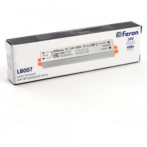 Электронный трансформатор для светодиодной ленты FERON 40W 24V (драйвер), LB007, 48055