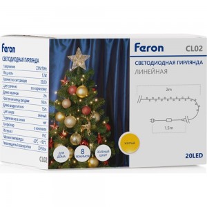 Светодиодная линейная гирлянда FERON CL02 230V желтый c питанием от сети, 32288