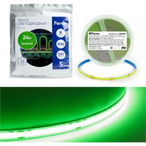 Светодиодная LED лента FERON LS530 320SMD(2110) 8Вт/м 24V 5000x8x1.8мм IP20, зеленый, 48268