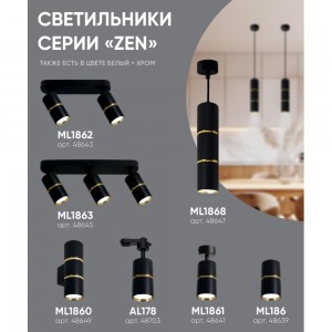 Потолочный светильник FERON ml186 barrel zen mr16 gu10 35w 230v, черный, золото 48639