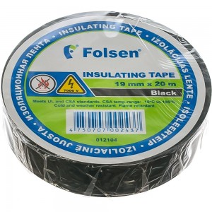 Изоляционная лента Folsen 19ммx20м черная Premium от -18oC до +105oC 012104