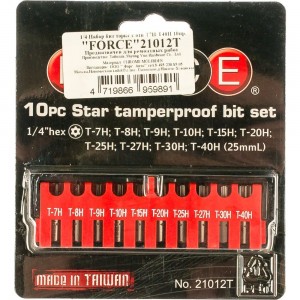 Набор бит TORX с отверстием Т7-Т40, 10 шт. FORCE 21012T