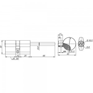 Цилиндровый механизм со штоком Fuaro D-PRO507/95 mm /60+10+25/ CP хром 5 кл. 39173