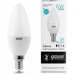 Лампа LED Candle 6W E14 4100K Gauss Elementary 33126