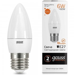 Лампа LED Candle 6W E27 3000K Gauss Elementary 33216